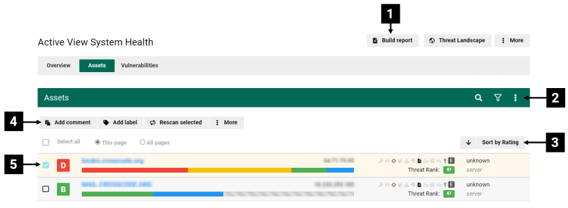 Frontline VM Active View System Health Assets page